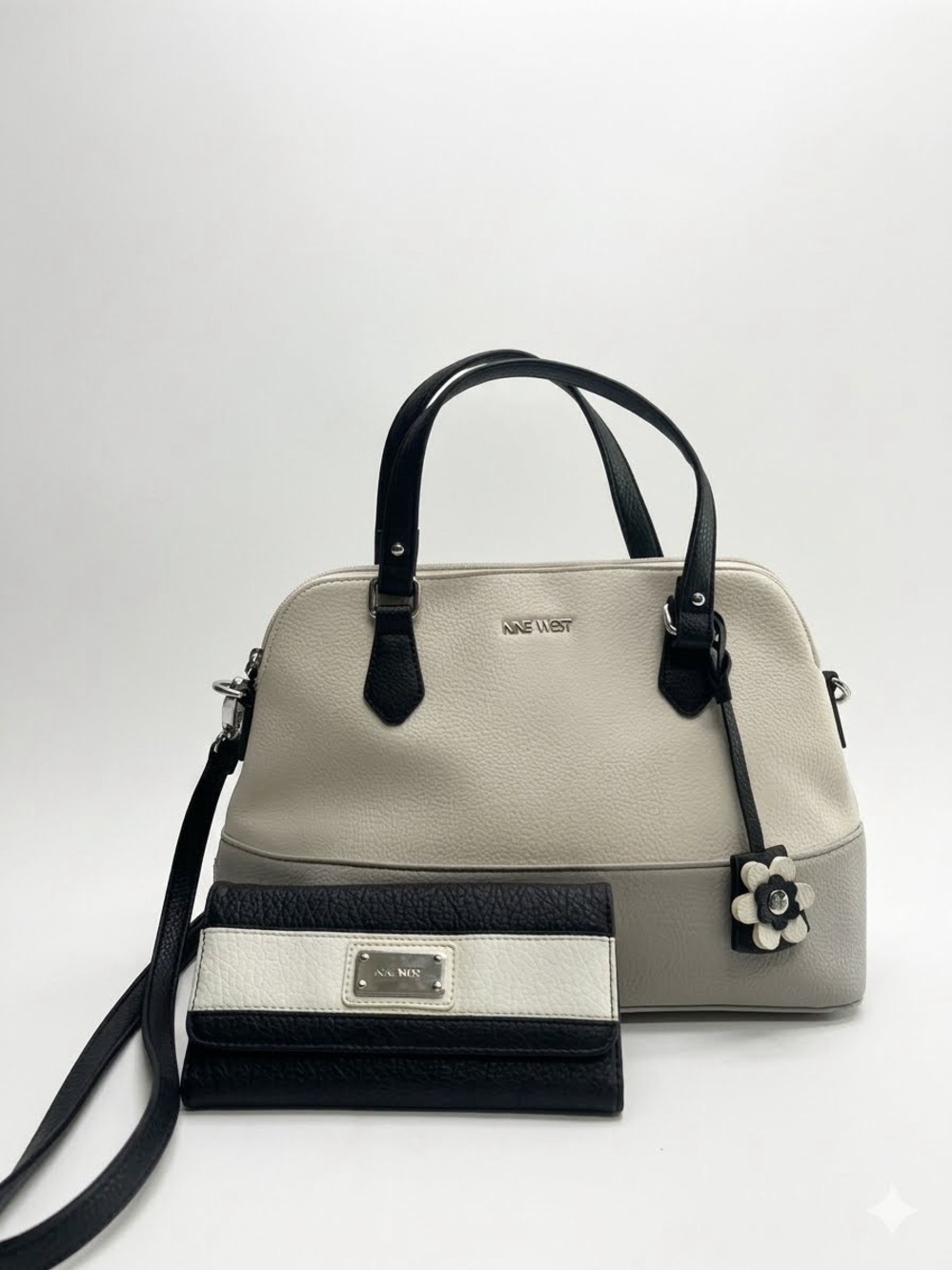Nine West Colorblock Satchel Handbag & Matching Wallet 2pc Set